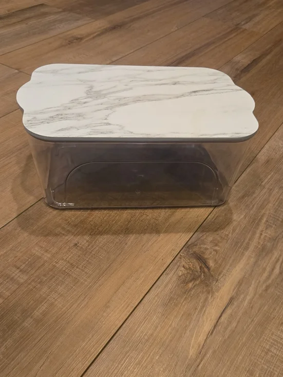 Clear Plastic Storage Organizer with Faux Marble Lid – 11x7x4