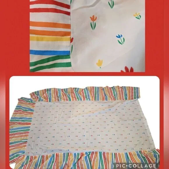 Vintage‎ rainbow stripes and floral print twin bed skirt