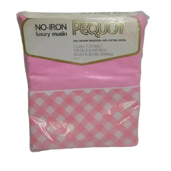NEW Vintage 70s pink‎ checkmates barbiecore double flat sheet luxury muslin
