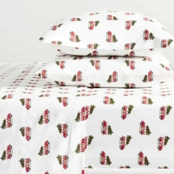 Pottery Barn Woody Car Cotton XL Twin Sheet Set Christmas Holiday