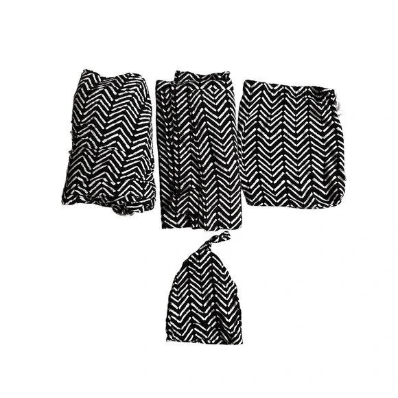 Little‎ Sleepies Monochrome Chevron Fitted Flat Sheet Set Knotted Hat Bamboo