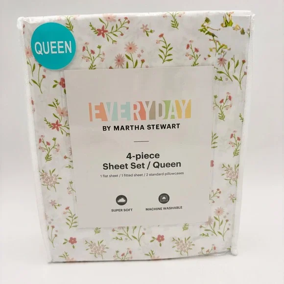 Everyday by Martha Stewart Queen 4 Piece Sheet‎ Set Floral Super Soft Spring