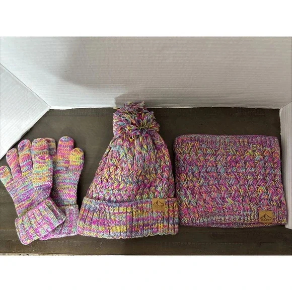 Womens Long Scarf Gloves Winter Beanie Hat Set Cold Weather Hat Scarf Glove Set