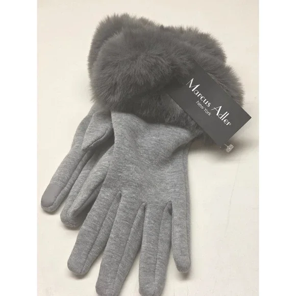 Grey Touchscreen Gloves with Faux‎ Fur Trim Cuff Tech Friendly G0029GY Womens