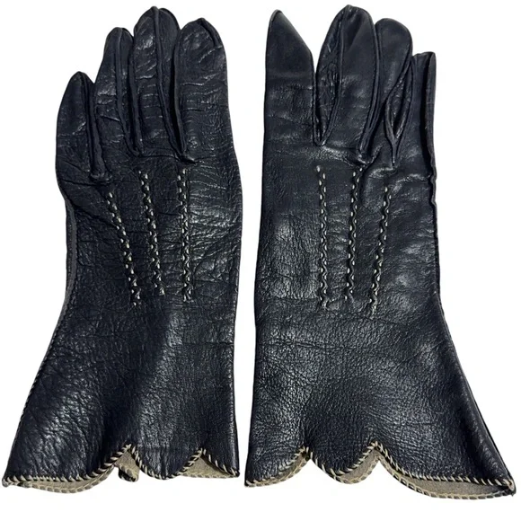 Womens Vintage Deerskin Gloves Scalloped Edge Size 6.5 Unlined