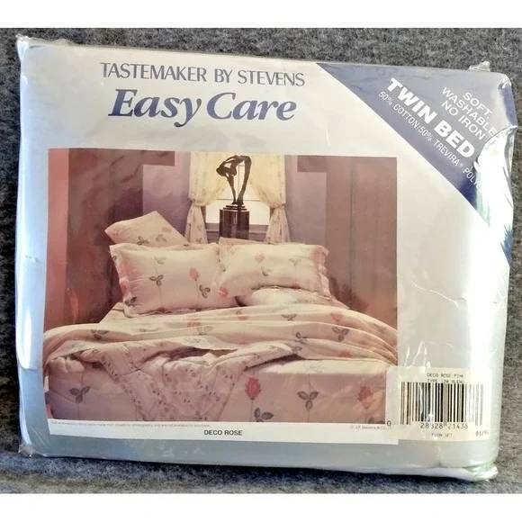 Tastemaker Stevens Twin Sheet Set 3Pc Deco Rose Floral No‎ Iron Vintage USA NOS