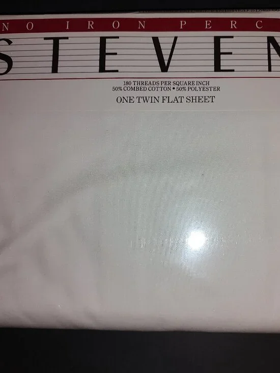 STEVENS TWIN FLAT SHEET NO-IRON PERCALE 66x96 WINTER WHITE (IVORY) USA MADE NWT