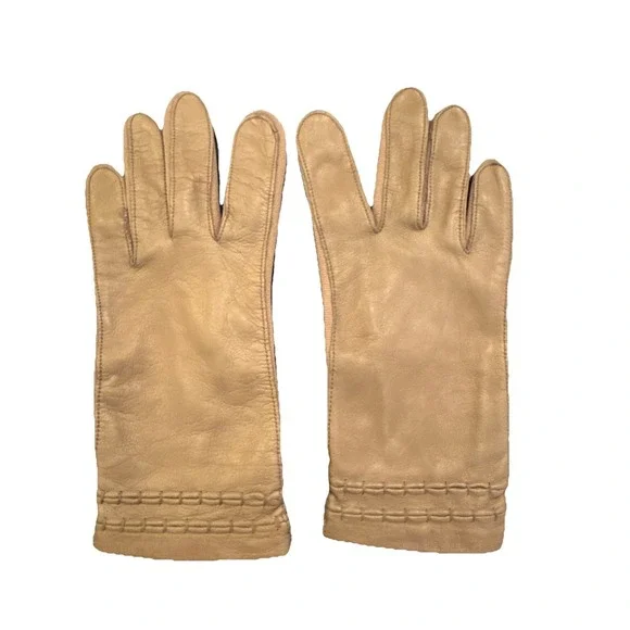Vintage Fownes Womens‎ Brown Soft Leather Gloves Size 7 With Washable Lining