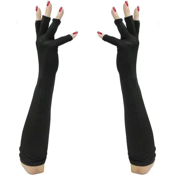 Women's Elegant Fingerless Protection Nails Black Long Gloves Halloween Fashion