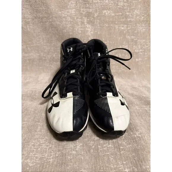 Under Armour Boys Renegade RM Lace Up Mid Top Football Cleats Black White Size 9