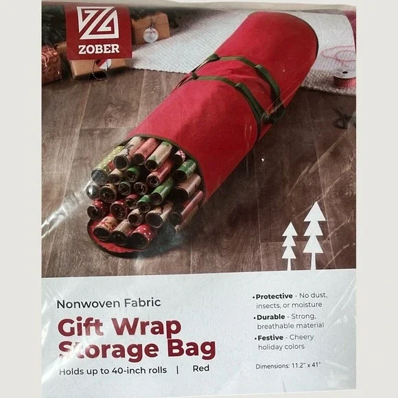 Zober Red Gift Wrap Roll Storage Bags Set Of 2 Zipper Closure Protective Festive