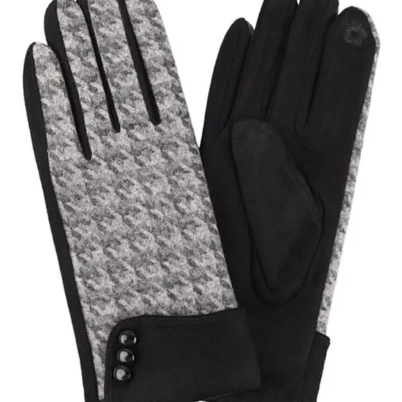 black houndstooth touch screen gloves