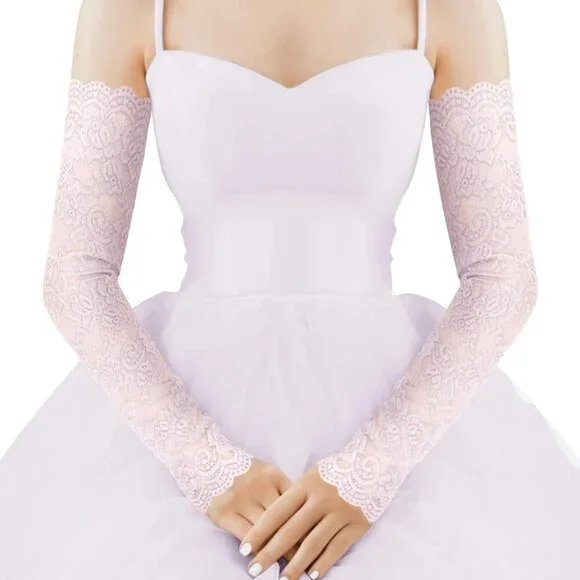 Women's 1 Purple Fingerless Lace Arm Sleeves Gloves Wedding Dress Party Prom