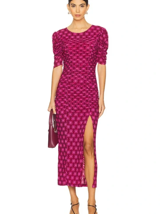 Free People Fuchsia Floral Midi Dress with Side Slit