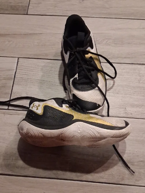 Under Armour Black, White & Gold Basketball Shoes