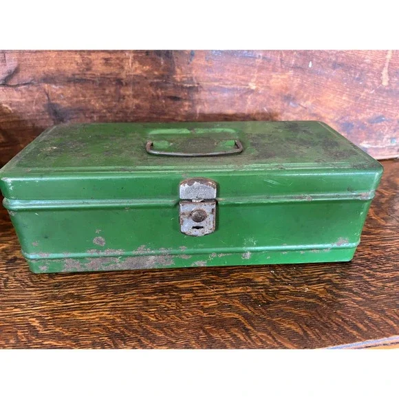 Vintage Climax Green Metal Toolbox Industrial Steel Storage Box Small Chest