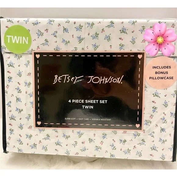 Betsey Johnson‎ Floral Sheet Set Twin 4 Piece Bonus Pillowcase Super Soft
