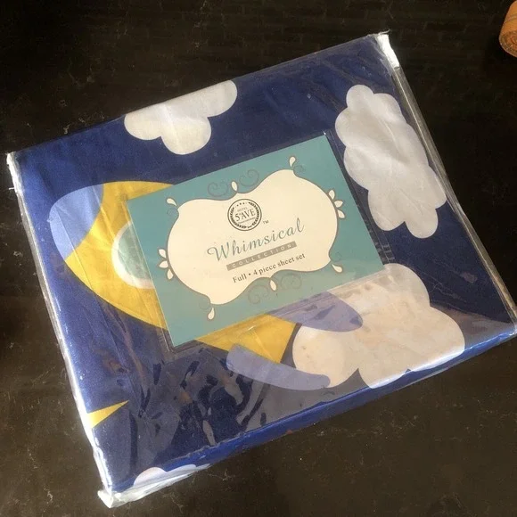 5th Ave Whimsical Collection 3pc Kids‎ sheet set FULL Rocket ship In The Clouds