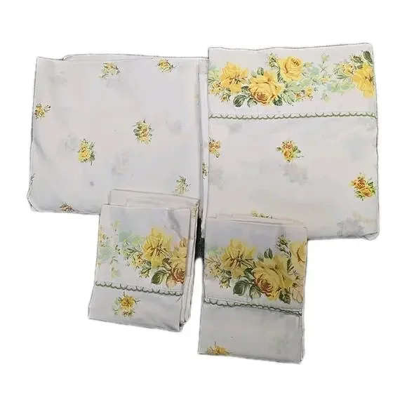 Lot of 4 Vintage Springmaid White Floral USA Double Flat Fitted Sheet 81