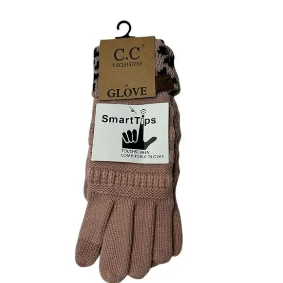 C.C. Exclusives Pink Leather Leopard Print Gloves With SmartTips. NWT.