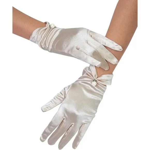 Women's Evening Cream-Satin Tulle Short Lace Gloves Wrist Wedding Bridal Party
