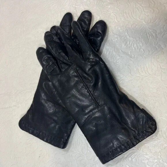 VTG Real Fur Lined Soft Leather Gloves Black Size: Sm-Med