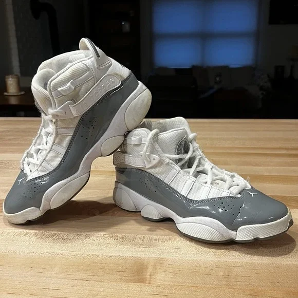 Jordan 6 Rings White‎ Cool Grey High Top Retro Sneaker, Youth Size 5.5