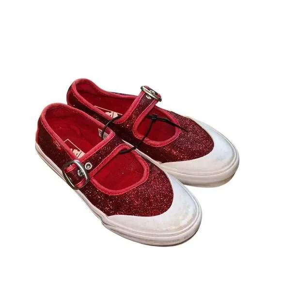 Vans Girls' Red Glitter Mary Jane Sneakers - Kids Shoes size 1