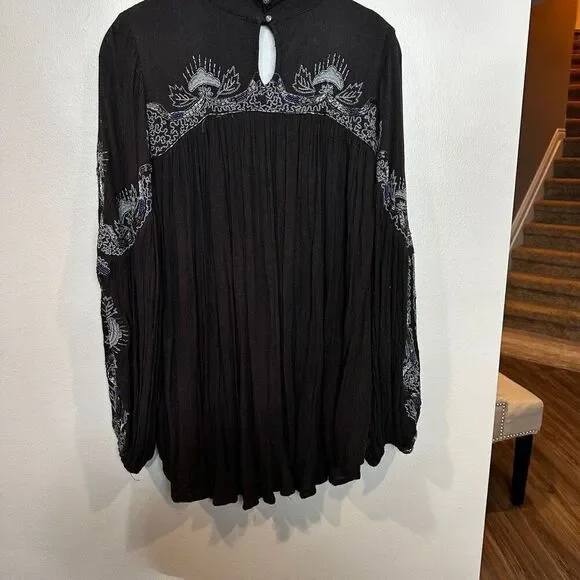 Free People XS Black Embellished Cutout Blouse