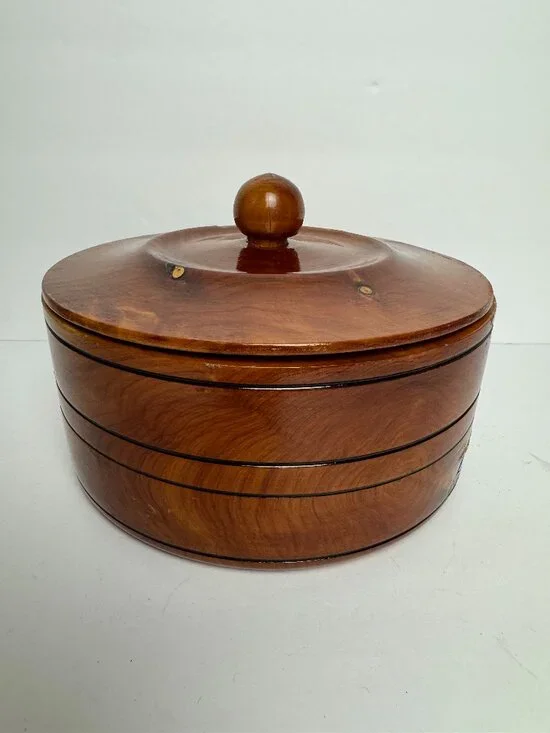 Vintage Wooden Bowl w/Lid  Storage Box Serving Dish