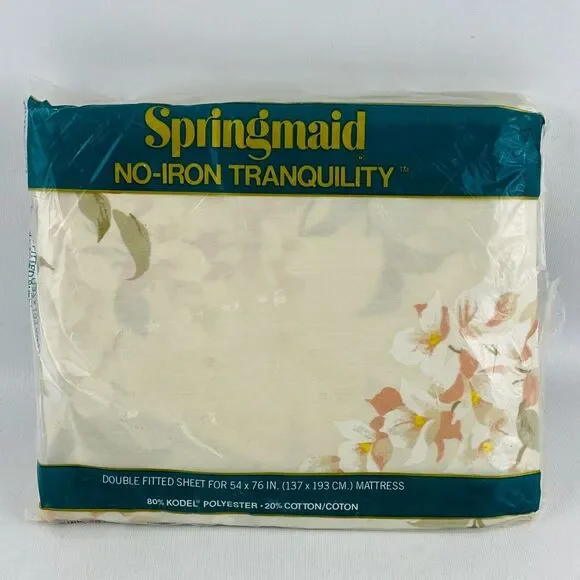 Vtg Springmaid Double Fitted Bed Sheet Key Largo Full‎ 54x76 Mattress 160 Count