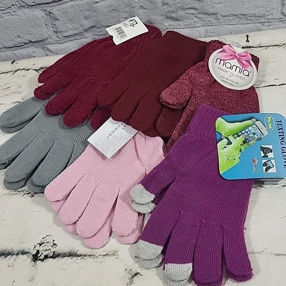 Womens Knit Gloves One Size Lot Of‎ 6 Pairs Warm Tech All New