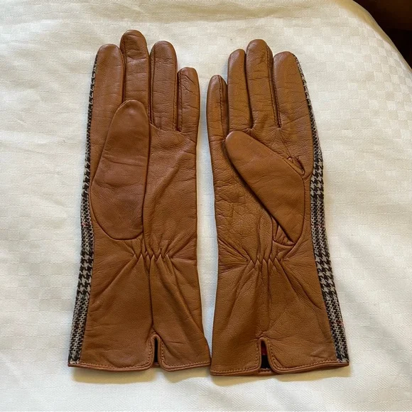 Merona Tan Leather Gloves with Houndstooth Accent