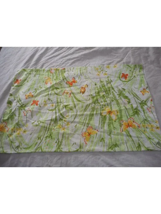 Vintage floral butterfly green orange 50/50 cotton poly Standard Pillowcase