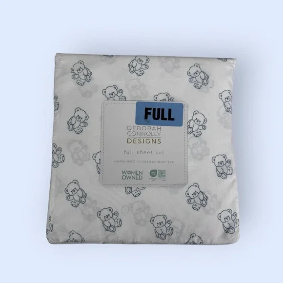 New Deborah Connolly Designs Full Bed Sheet Set 4‎ Pc Teddy Bear Print Kidcore