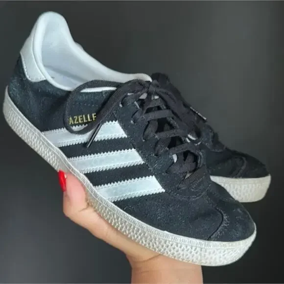 Vintage Adidas Gazelle Kids Size 3 Black & White Classic Sneakers