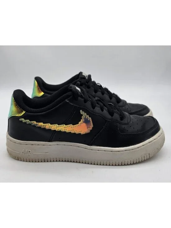 Nike Air Force 1 Sneakers Child Size 4.5 Low LV8 Digital Swoosh Black Shoes