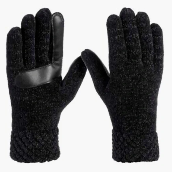 🆕 Isotoner Women's Chenille Cable-Knit Gloves in Black - One Size