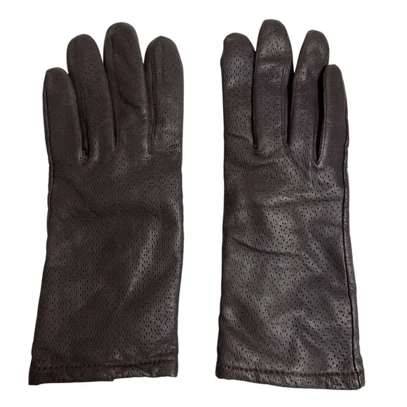 Grandoe Vintage Perforated Brown Leather Gloves Fleece Lined Womens Size XL