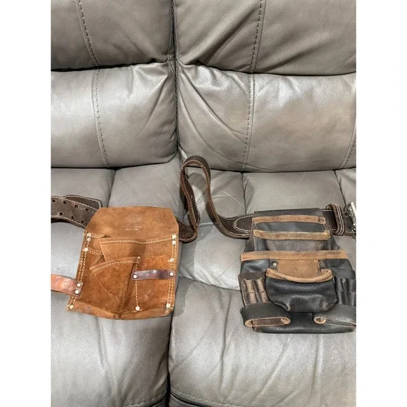 Nicholas 469WB Heavy Suede Cowhide Leather Tool Belt Pouch Set Brown Made in USA