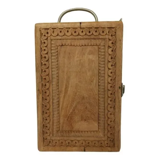 Vintage Cigar‎ Box RARE HAND CARVED Cedar Wood Brass Handle SLOTTED Compartments