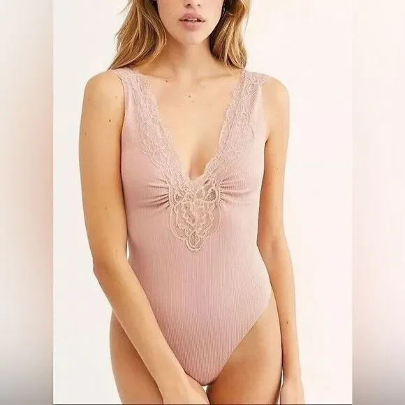 Free People First Call Blush Pink Bodysuit
