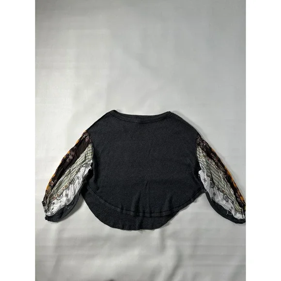 Free People We The Free Patchwork Sleeve Waffle Knit Top Women's Small Petite
