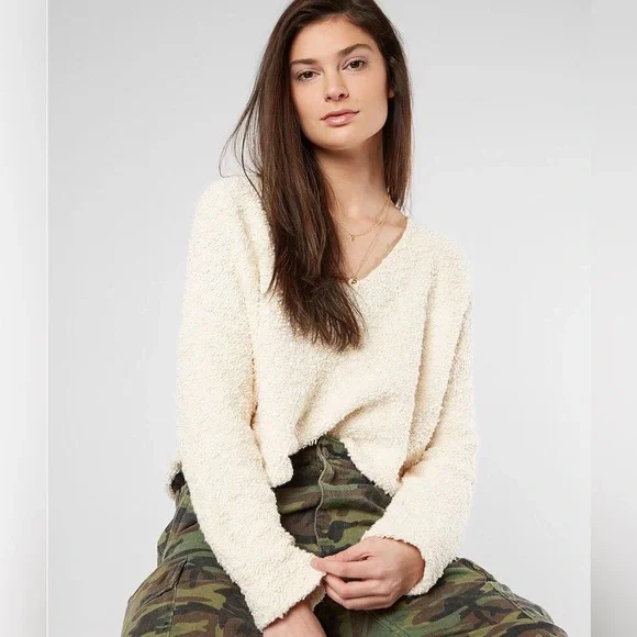 Free People Popcorn Cropped Sweater In Cream Size XS