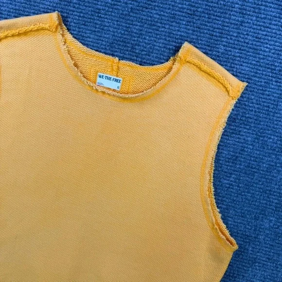 Free People We The Free Mustard Yellow Sweatshirt Vest Tank Womens XL Raw Edge