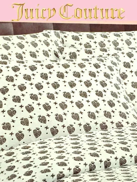 Juicy Couture Home JC Logo Heart Crown Queen Bed Sheet Set