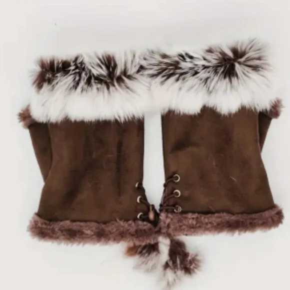 NWT Barbiecore‎ brown faux rabbit fur winter fingerless gloves (#1,045)