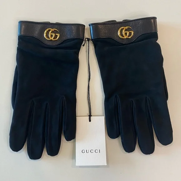 Gucci Gloves Black Leather & Cashmere