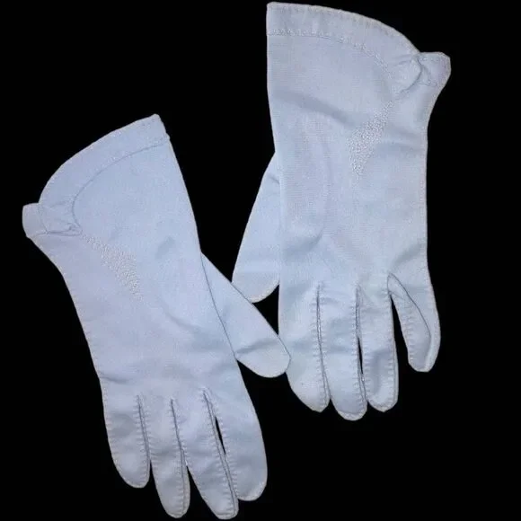 Handmade Blue Women's Gloves Hand Stitched White Thread Diamond Design Vintage 5