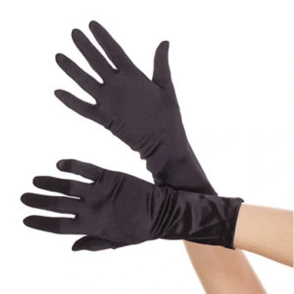 Black satin wrist length gloves New in Package